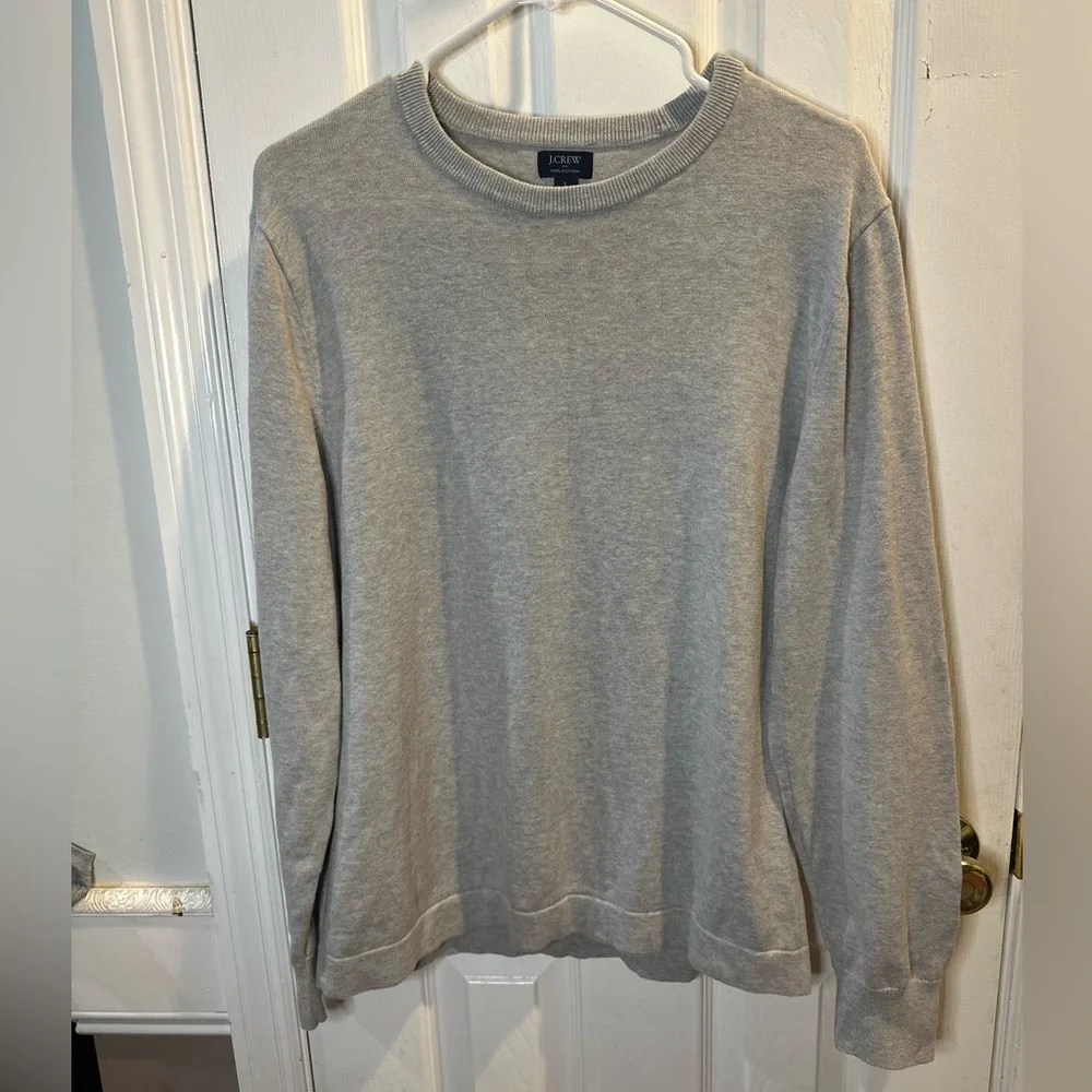 J. Crew Mens Cotton Crewneck Sweater Tee Heather Gray Large‎